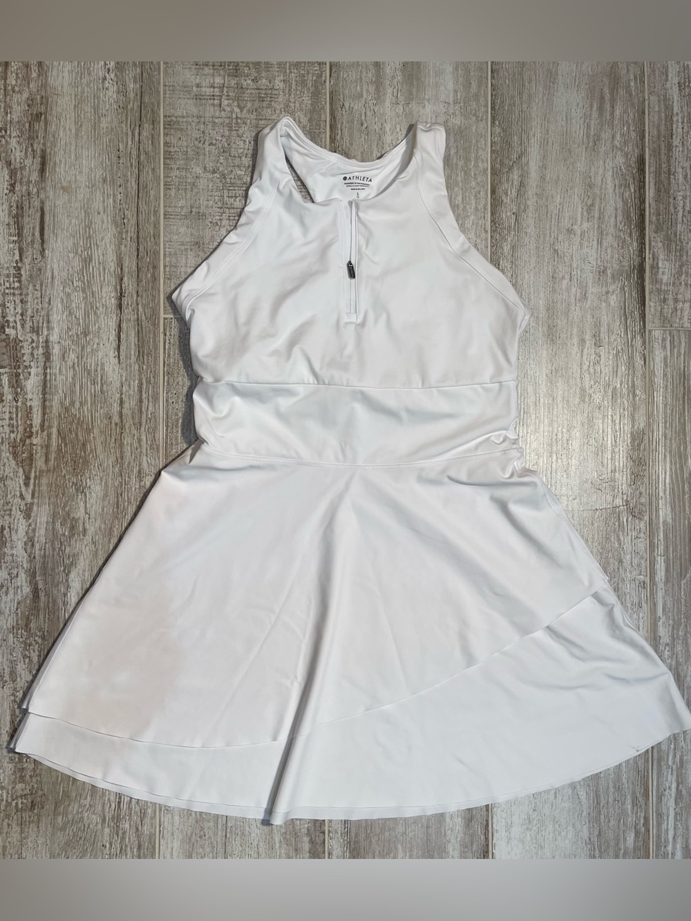 Athleta Tennis Dress Woman L White Quarter Zip Tiered Skirt Active/Pickleball